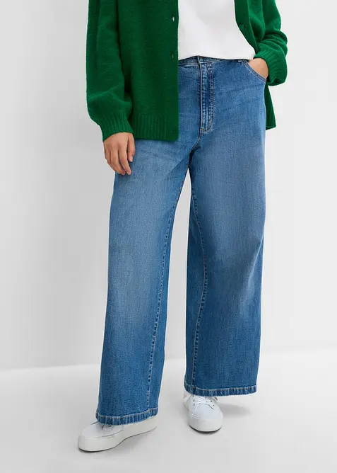 Jeans med Wide Leg och s&ouml;mdetaljer, bonprix