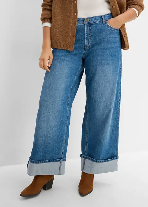 Jeans med Wide Leg och slag, bonprix