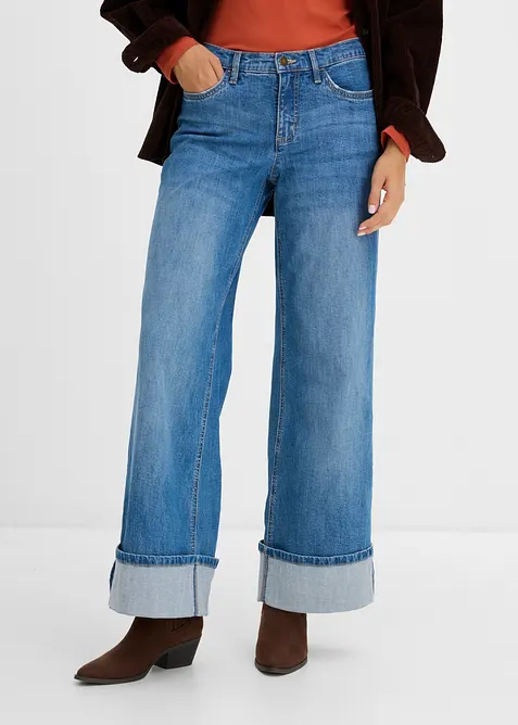 Jeans med Wide Leg och slag, bonprix