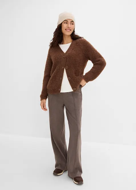 Ribbstickad cardigan med glansiga effekter, bonprix