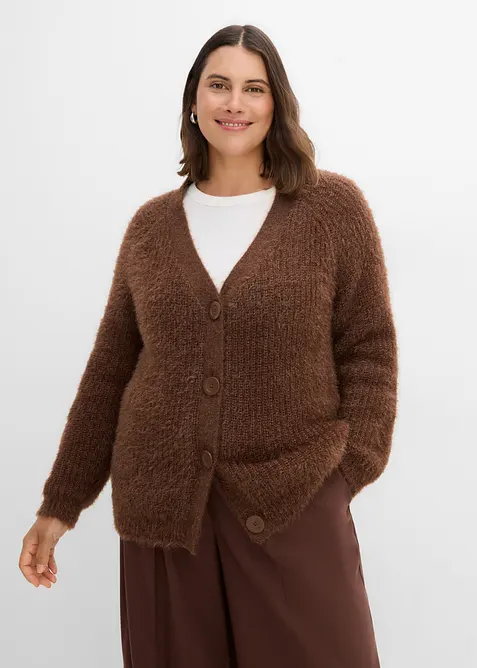 Ribbstickad cardigan med glansiga effekter, bonprix