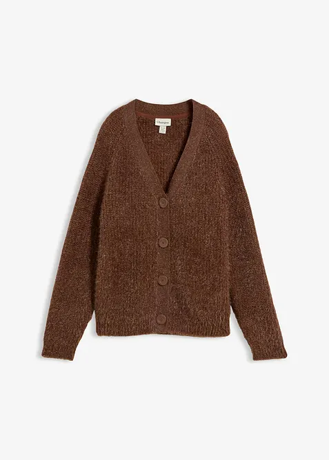 Ribbstickad cardigan med glansiga effekter, bonprix