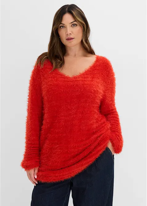 L&aring;ng, stickad tr&ouml;ja i fluffigt material, bonprix