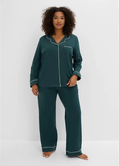 Pyjamas i mjuk bomull med knappsl&aring;, bonprix