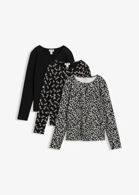 L&aring;ng&auml;rmad topp av elastisk bomullsmix (3-pack), bonprix