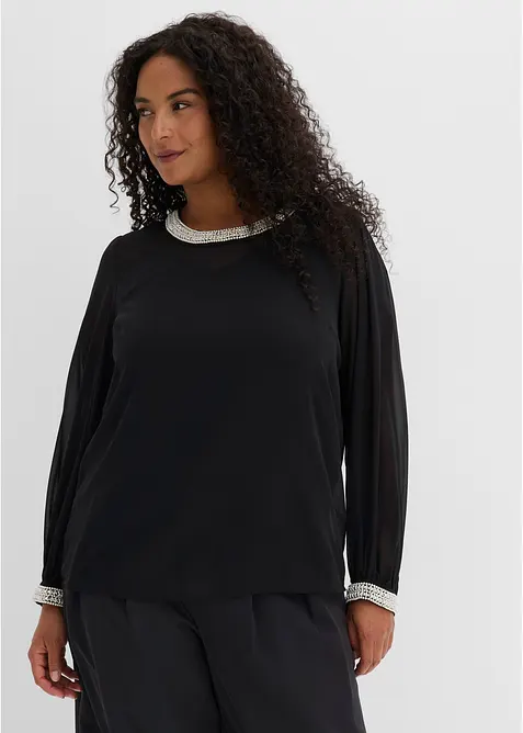Chiffongblus med strassdekoration, bonprix