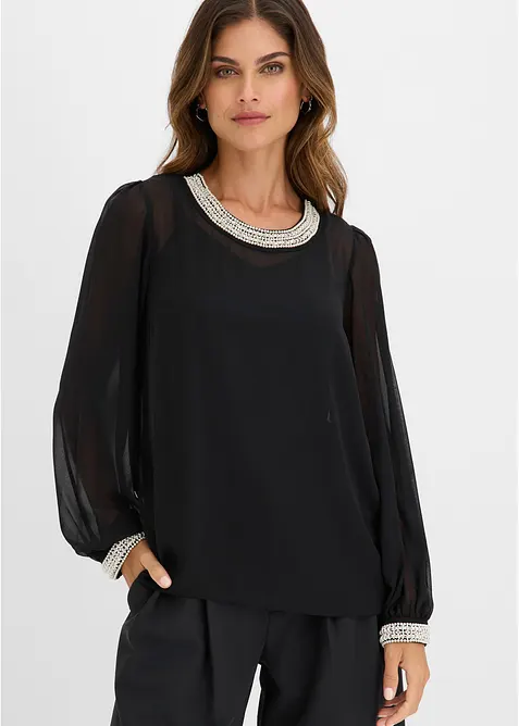 Chiffongblus med strassdekoration, bonprix