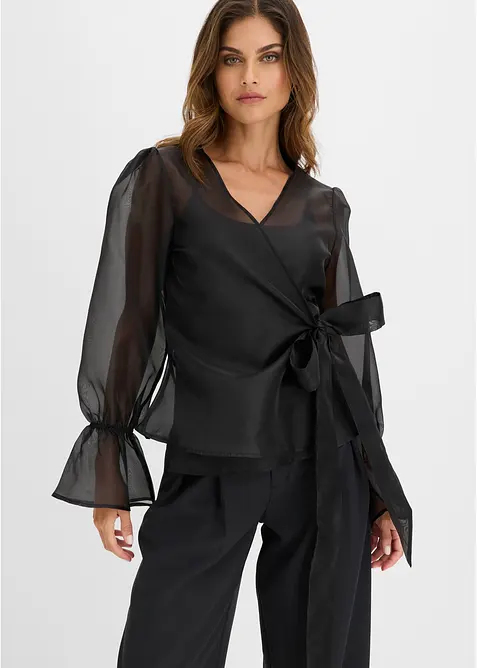 Blus av glansig tyll, bonprix