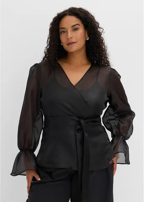 Blus av glansig tyll, bonprix