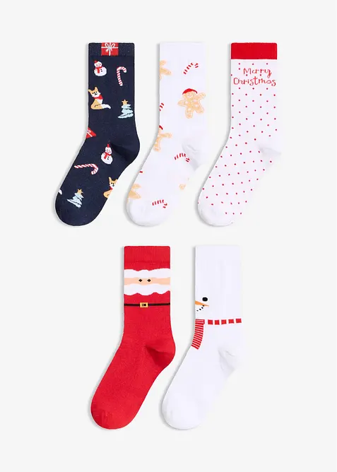 Strumpor med julmotiv och ekologisk bomull (5-pack), bonprix