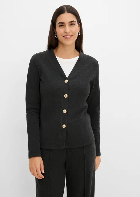 Cardigan i ribbstickad jersey, bonprix