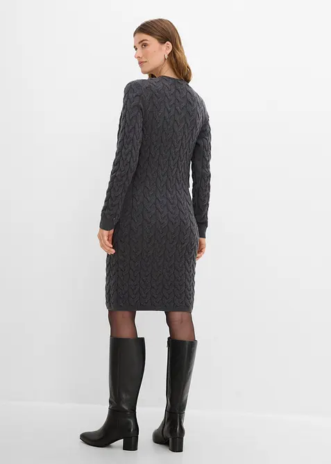 Stickad kl&auml;nning med p&aring;sydd cardigan, bonprix