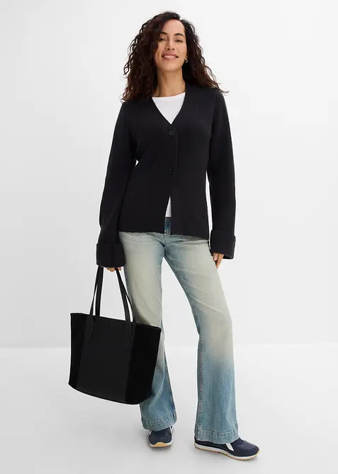 Finstickad cardigan i insv&auml;ngd modell, bonprix
