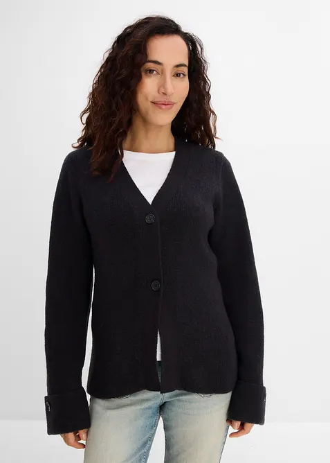 Finstickad cardigan i insv&auml;ngd modell, bonprix