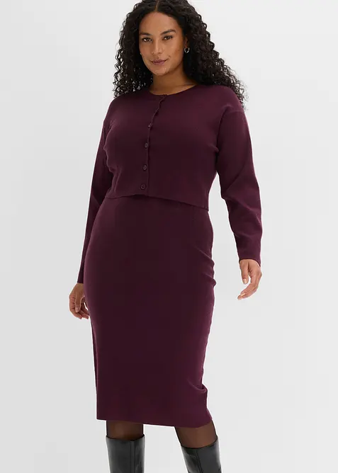 Stickad kl&auml;nning och cardigan (2 delar), bonprix
