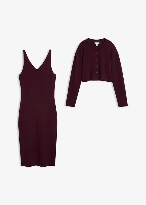Stickad kl&auml;nning och cardigan (2 delar), bonprix