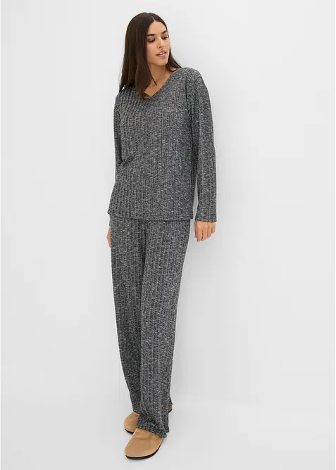 Ribbstickad byxa och topp, bonprix