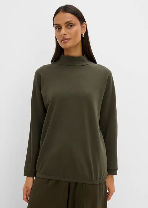 Sweatshirt med fladdermus&auml;rmar, av materialmix med ekologisk bomull, bonprix
