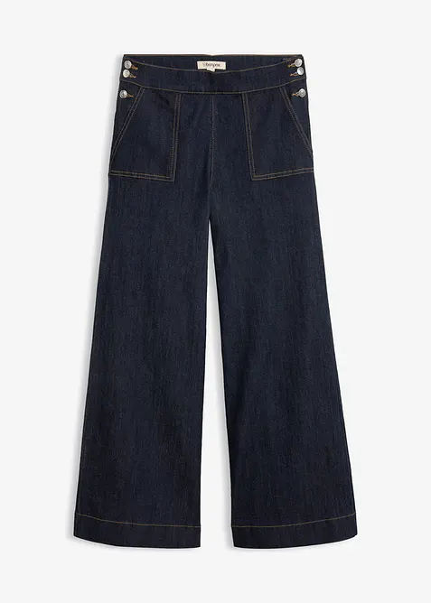 Wide Leg Jeans, High Waist, med p&aring;sydda fickor, bonprix