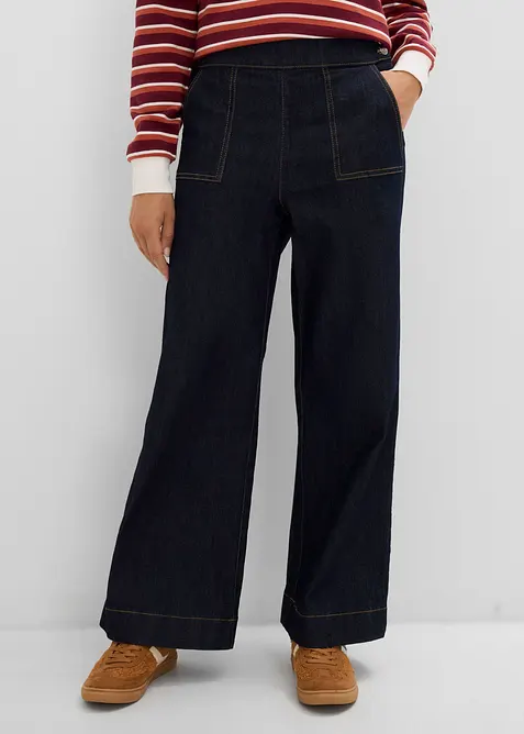 Wide Leg Jeans, High Waist, med p&aring;sydda fickor, bonprix
