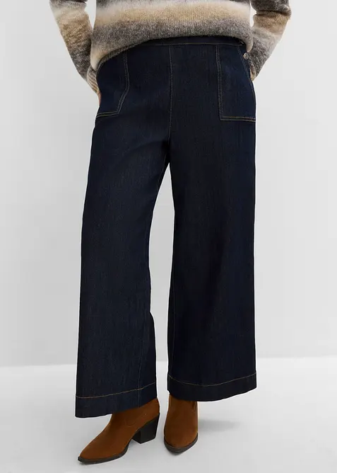 Wide Leg Jeans, High Waist, med p&aring;sydda fickor, bonprix