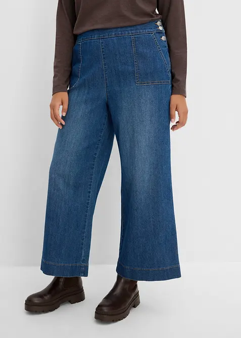 Wide Leg Jeans, High Waist, med p&aring;sydda fickor, bonprix