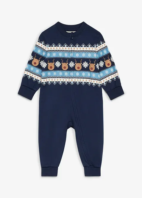 Jumpsuit av ruggat material med ekologisk bomull och julm&ouml;nster, bonprix