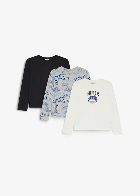 L&aring;ng&auml;rmad T-shirt i ekologisk bomull (3-pack), bonprix