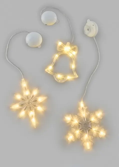 H&auml;ngdekoration med LED-belysning och sugproppar (3-pack), bonprix