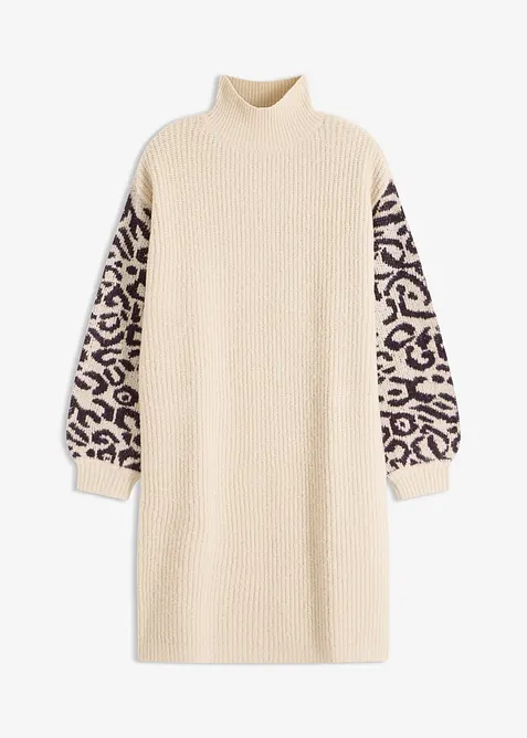 Stickad kl&auml;nning i oversizemodell med leopardm&ouml;nster, bonprix