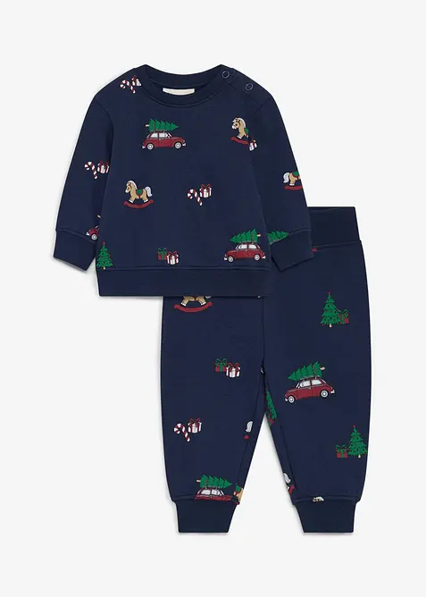 Sweatshirt och byxa med ekologisk bomull och julmotiv (2 delar), bonprix