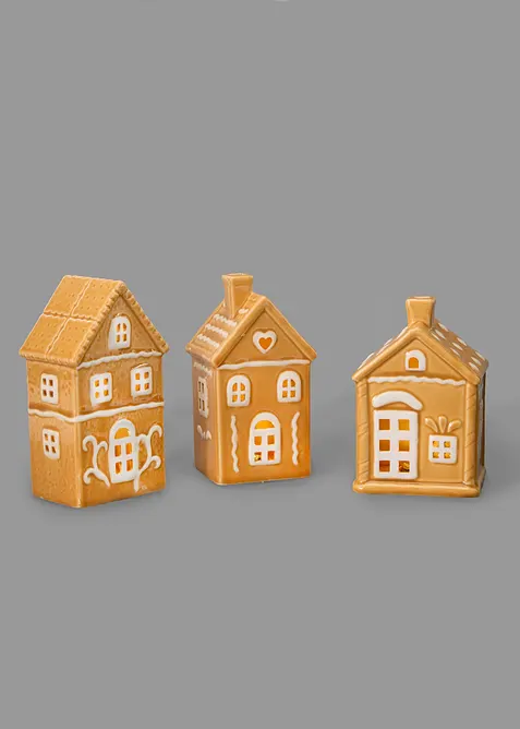 Prydnadsf&ouml;rem&aring;l med LED-belysning &ndash; pepparkakestil (3-pack), bonprix