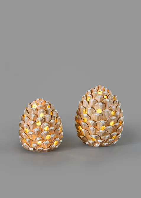 Prydnadsf&ouml;rem&aring;l i form av grankottar med LED-belysning (2 delar), bonprix