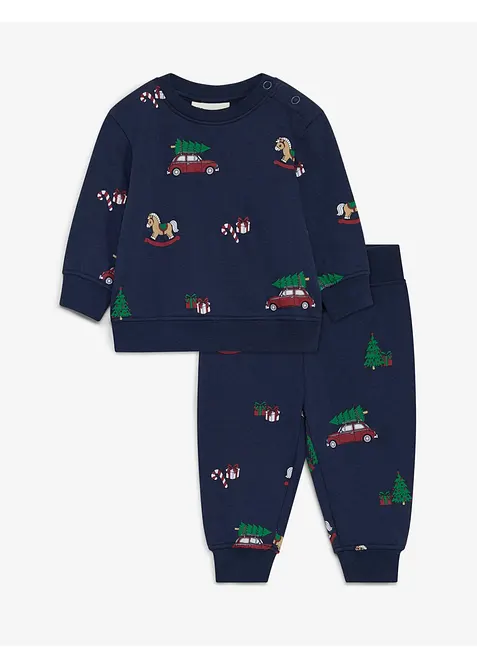 Sweatshirt och byxa med ekologisk bomull och julmotiv (2 delar), bonprix