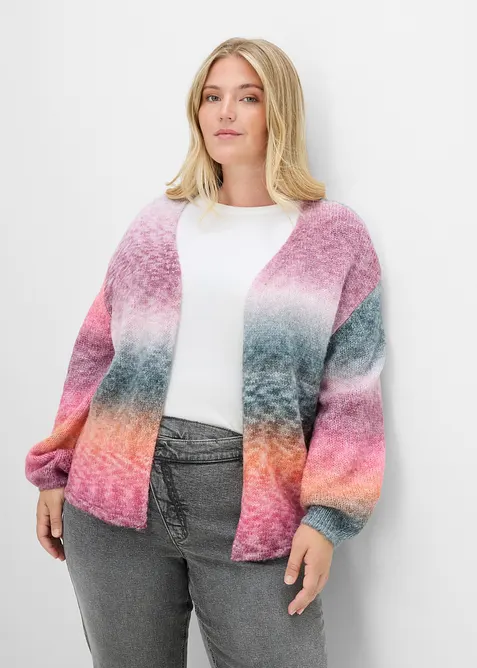 Grovstickad cardigan med olika f&auml;rgnyanser, bonprix