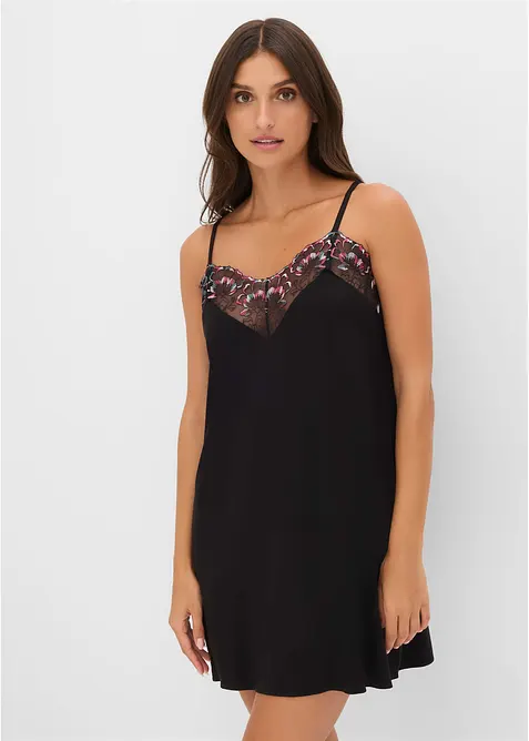 Neglig&eacute; i mjuk viskos med skirt broderi, bonprix