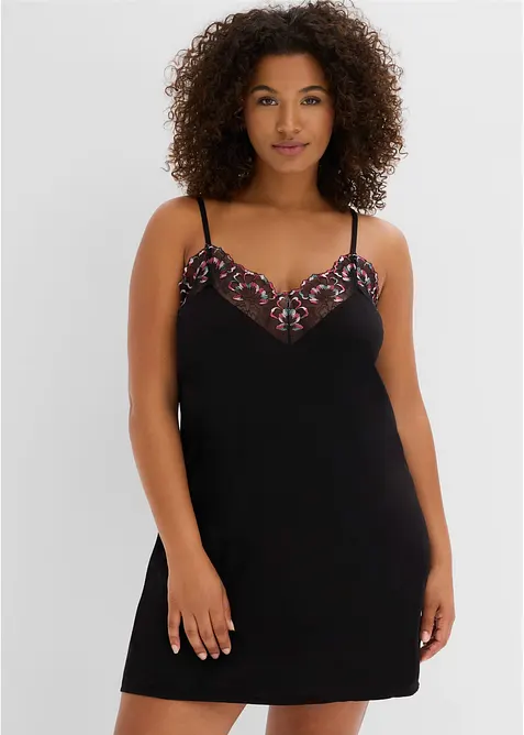 Neglig&eacute; i mjuk viskos med skirt broderi, bonprix