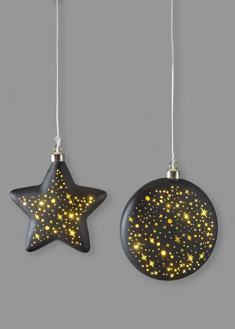 Prydnadsf&ouml;rem&aring;l med LED-belysning &ndash; stj&auml;rna + m&aring;ne (2-pack), bonprix