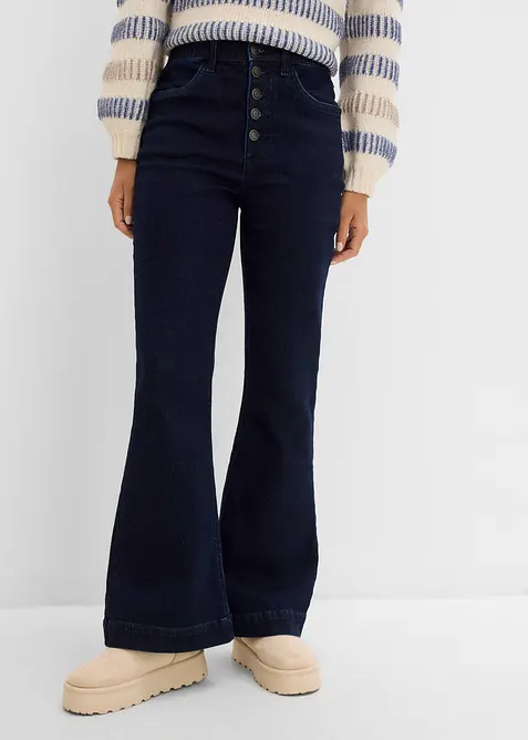 Flared Jeans High Waist, med bekv&auml;m midja, bonprix