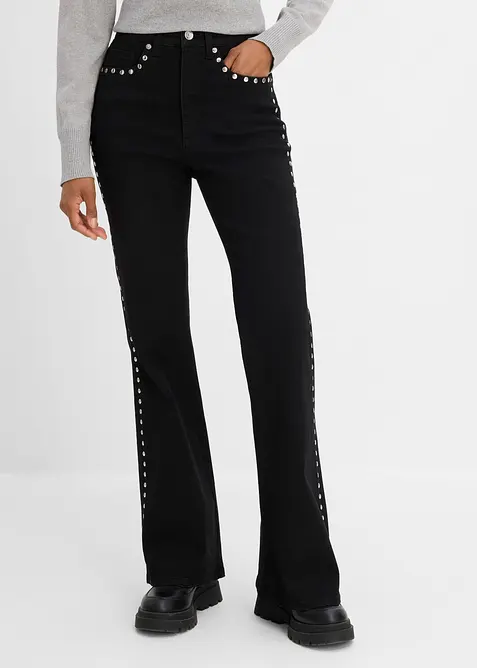 Flared Jeans High Waist, med nitar, bonprix