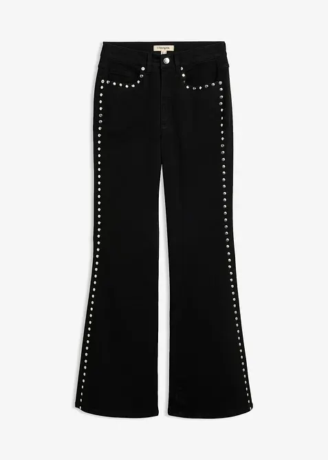 Flared Jeans High Waist, med nitar, bonprix