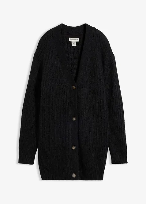 Grovstickad cardigan med ylleandel, bonprix