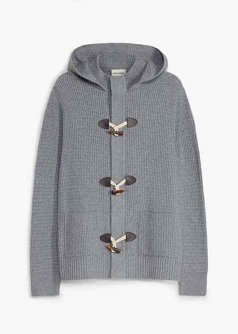 Grovstickad cardigan med huva, bonprix