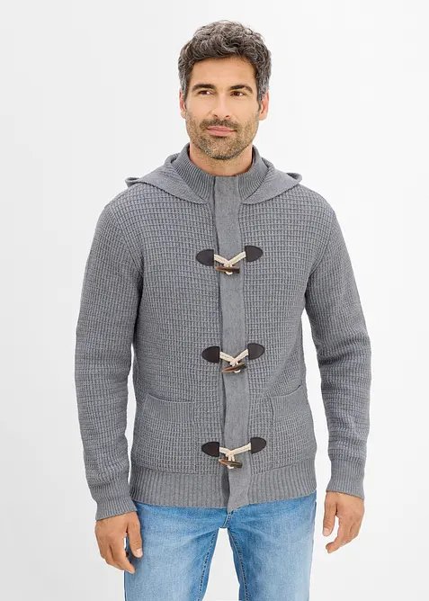 Grovstickad cardigan med huva, bonprix