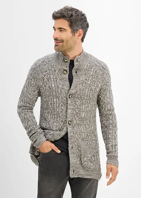 Grovstickad cardigan med st&aring;krage, bonprix