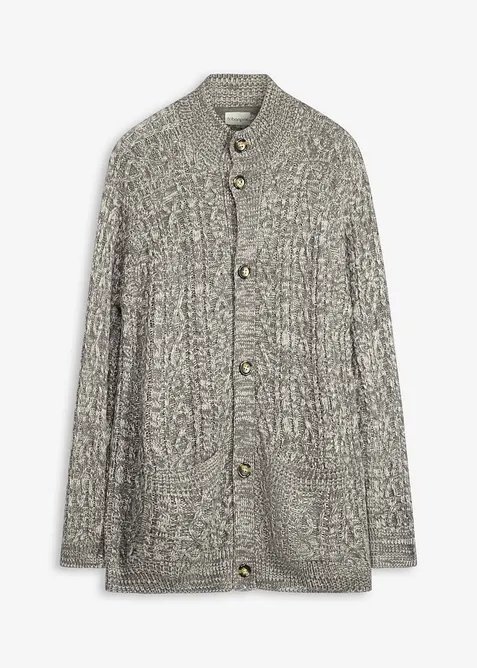 Grovstickad cardigan med st&aring;krage, bonprix