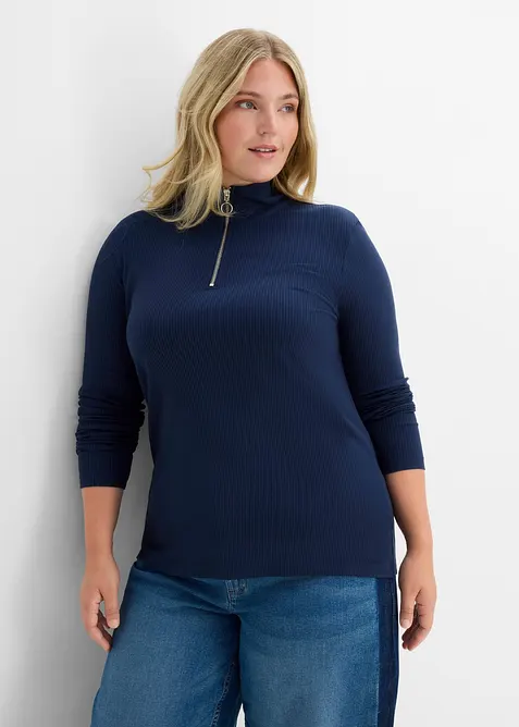 Ribbstickad topp av mjuk viskosmix, bonprix