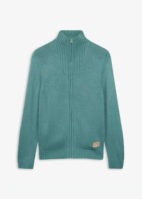 Grovstickad cardigan med st&aring;krage, bonprix