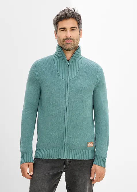 Grovstickad cardigan med st&aring;krage, bonprix