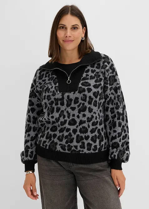 Oversizetr&ouml;ja med krage och dragkedja, bonprix